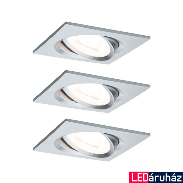 Paulmann 93474 Nova fürdőszobai beépíthető lámpa, 84 mmx84 mm, négyzet, 3db-os szett, billenthető, 3-step-dimming, alumínium, 2700K melegfehér, 3x GU10 foglalat, 460 lm, IP23
