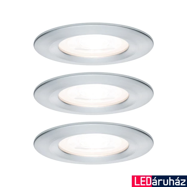 Paulmann 93480 Nova fürdőszobai beépíthető lámpa, 78 mmx78 mm, kerek, 3db-os szett, fix, 3-step-dimming, alumínium, 2700K melegfehér, 3x GU10 foglalat, 460 lm, IP44