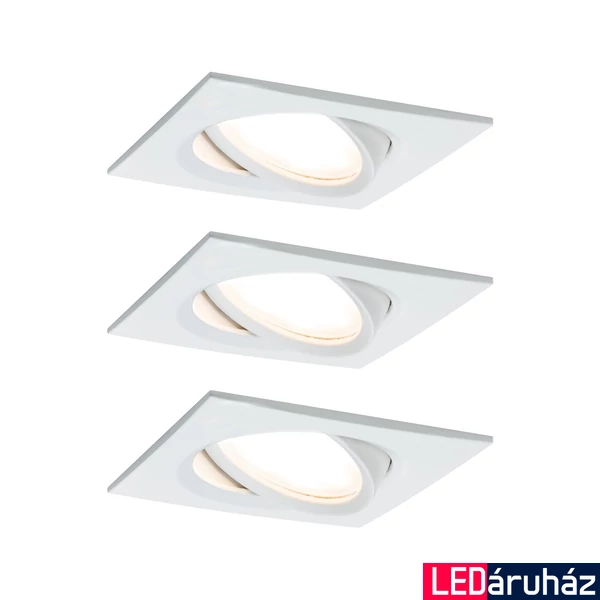 Paulmann 93678 beépíthető lámpa, 84 mmx84 mm, négyzet, 3db-os szett, billenthető, fényerőszabályozható, fehér, 2700K melegfehér, 3x Coin foglalat, 425 lm, IP23