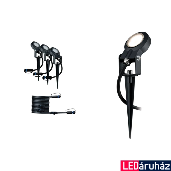 Paulmann 93689 Plug&Shine Spot Sting bővítő csomag, 3db-os leszúrható lámpa szett, 5m kábel 4db csatlakozóval, 3x6W, 3x520 lm, 3000K melegfehér, 100°, 24V, IP67
