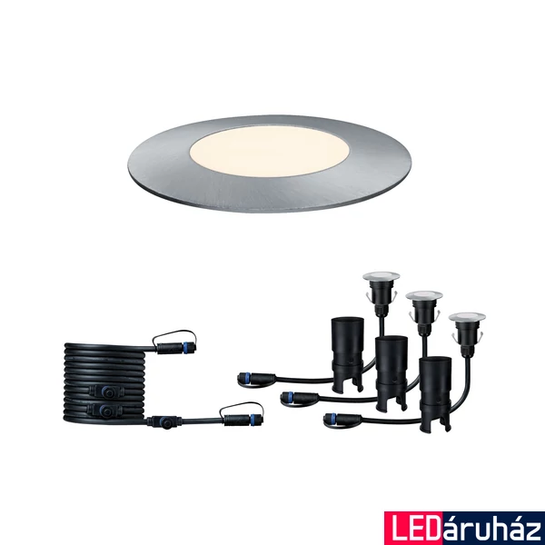 Paulmann 93949 Plug&Shine Floor Mini padlóba építhető lámpa, 3 db-os készlet 5 m vezetékkel, 24V, 7,5W, 3000K, 50 lm, ezüst, 95°, IP65