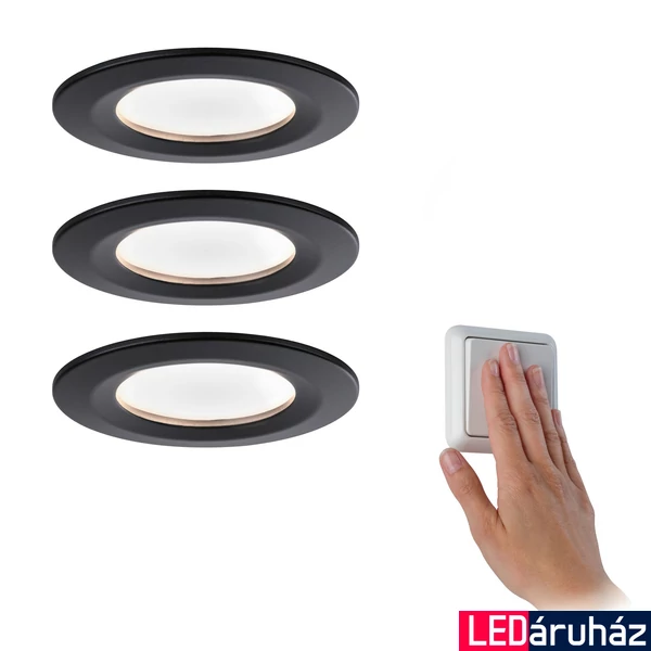 Paulmann 94474 Nova beépíthető lámpa, kerek, 3db-os szett, fix, 3-step-dimming, fekete, 2700K melegfehér, 3x Coin foglalat, 460 lm, IP44