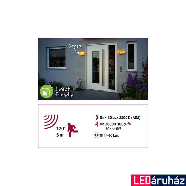 Paulmann 94507 Outdoor Sheera kültéri fali lámpa, antracit, 2200K-3000K változtatható, 430 lm, IP44