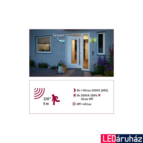 Paulmann 94508 Outdoor Sheera kültéri fali lámpa, antracit, 3000K-6500K változtatható, 430 lm, IP44
