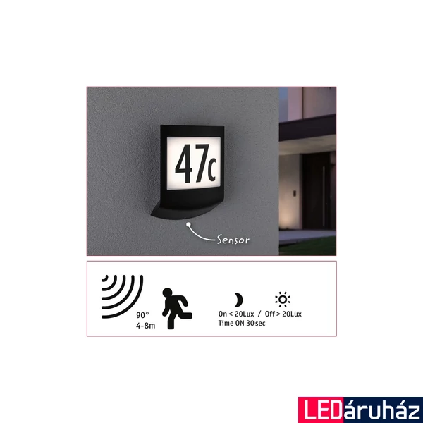 Paulmann 94512 Outdoor Padea kültéri fali lámpa, antracit, 3000K melegfehér, 550 lm, IP44
