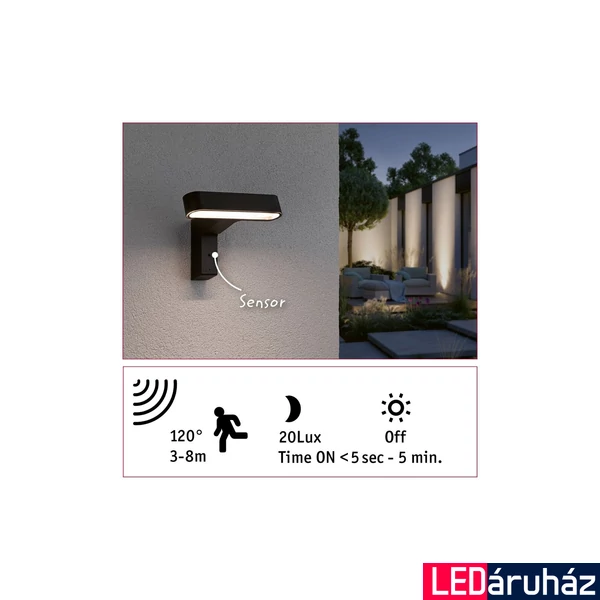Paulmann 94548 Outdoor House ITO Motion kültéri fali lámpa, antracit, 3000K melegfehér, 450 lm, IP44