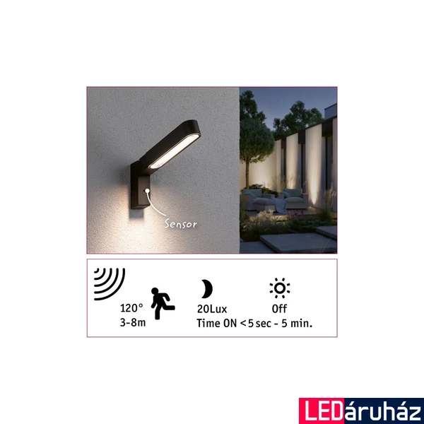 Paulmann 94549 Outdoor House ITO Motion kültéri fali lámpa, antracit, 3000K melegfehér, 450 lm, IP44