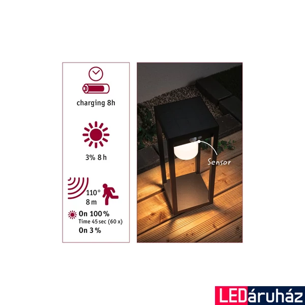 Paulmann 94573 Outdoor Solar kültéri dekorációs lámpa, fekete, 3000K melegfehér, 350 lm, IP44
