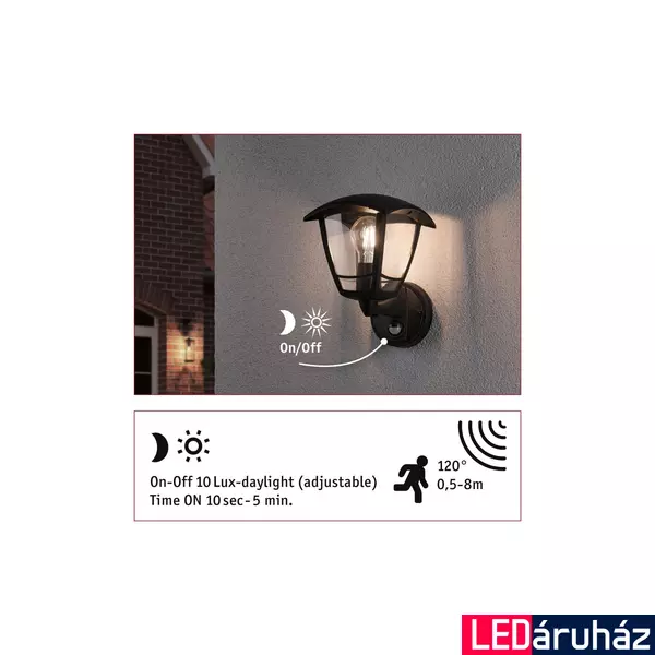 Paulmann 94647 Outdoor Wall Luminaire kültéri fali lámpa, fekete, E27 foglalat, IP44