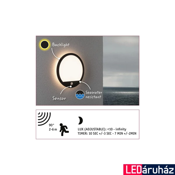 Paulmann 94664 Outdoor Lamina Panel kültéri mennyezeti lámpa, fekete, 3000K melegfehér, 1.200 lm, IP44