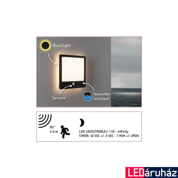 Paulmann 94665 Outdoor Lamina Panel kültéri mennyezeti lámpa, fekete, 3000K melegfehér, 950 lm, IP44