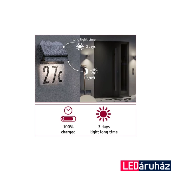 Paulmann 94694 Outdoor Solar kültéri fali lámpa, fekete, 3000K melegfehér, 14 lm, IP44