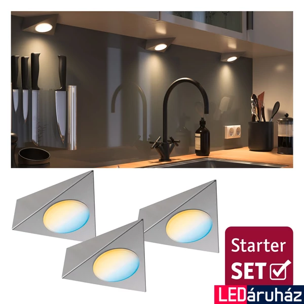 Paulmann 99974 Clever Connect Trigo pultvilágítás, 3 db-os csomag, tápegységgel, tunable white, szálcsiszolt, 2700K-6500K változtatható, beépített LED, 190 lm, 12V, IP20
