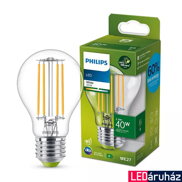 PHILIPS Classic E27 A60 LED fényforrás, 3000K melegfehér, 2,3 W, 485 lm, 8719514343726