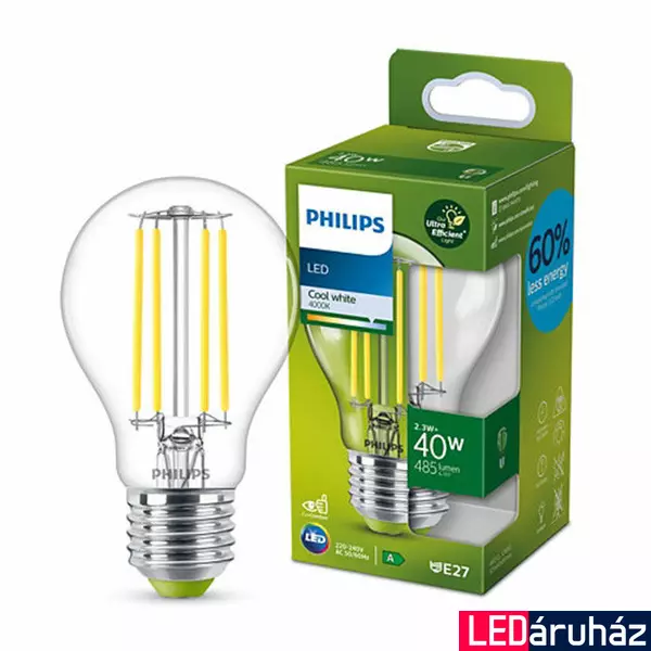 PHILIPS Classic E27 A60 LED fényforrás, 4000K természetes fehér, 2,3 W, 485 lm, 8719514343740