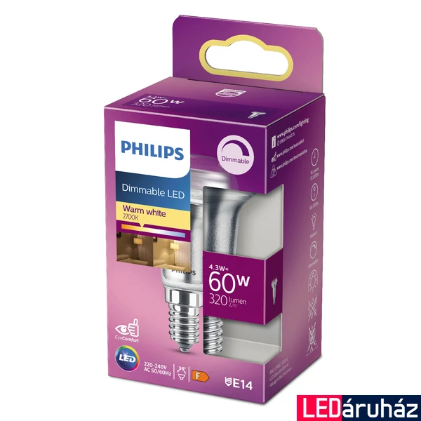 PHILIPS E14 spot R50 LED fényforrás, 2700K melegfehér, 4,3 W, 36°, CRI 80, 8718699774219