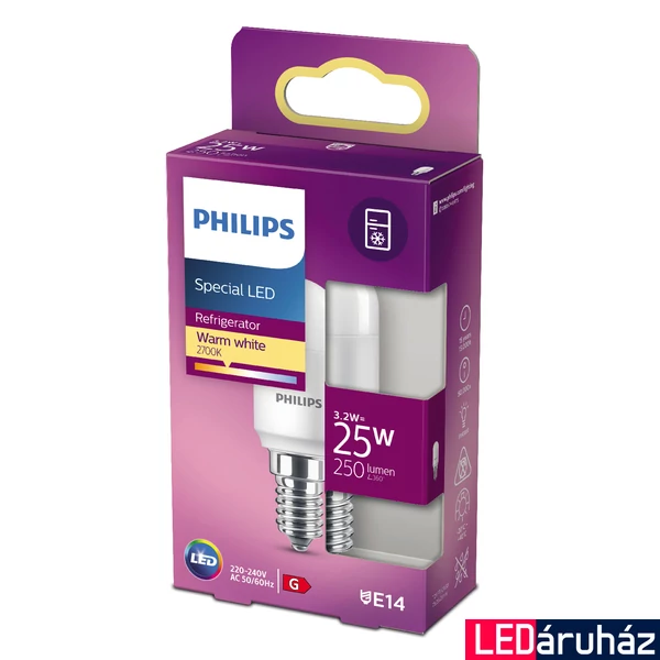 PHILIPS E14 T25 LED fényforrás, 2700K melegfehér, 3,2 W, 160°, CRI 80, 8718699771959