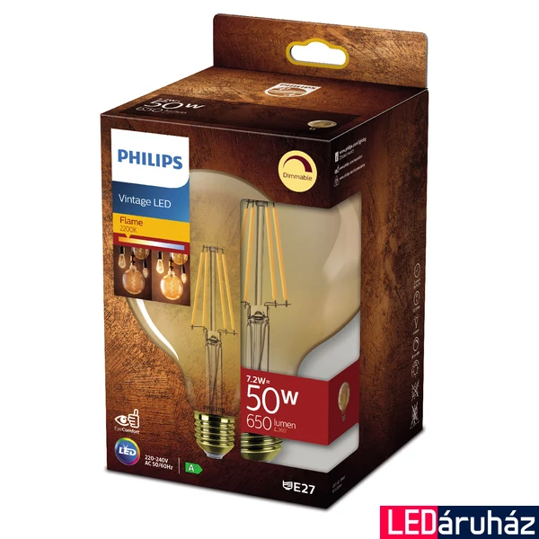 PHILIPS E27 Globe G120 LED fényforrás, 2200K ultra-melegfehér, 7,3 W, 8719514337831