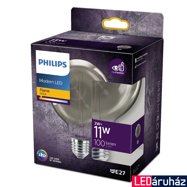 PHILIPS E27 Globe G93 LED fényforrás, 1800K ultra-melegfehér, 2 W, 100  lm, CRI 80, 8718699759698