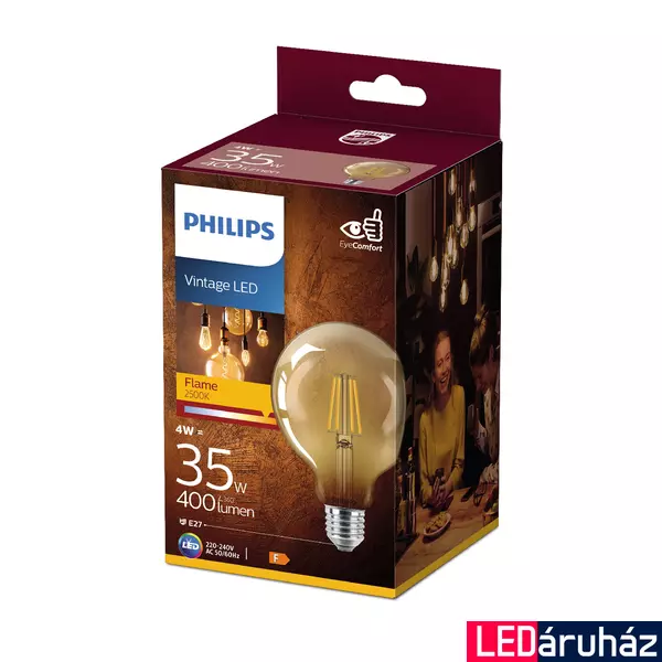 PHILIPS E27 Globe G93 LED fényforrás, 2500K melegfehér, 4 W, 400  lm, CRI 80, 8718699673604