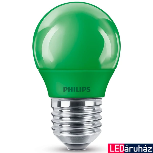 PHILIPS E27 kisgömb P45 LED fényforrás, Zöld, 8718696748640
