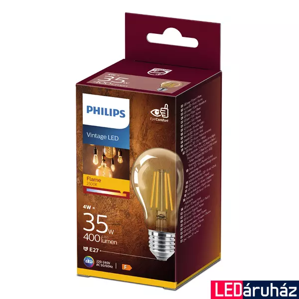 PHILIPS E27 normál izzó A60 LED fényforrás, 2500K melegfehér, 4 W, 400  lm, CRI 80, 8718699673529