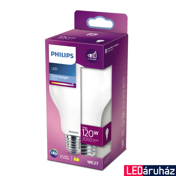 PHILIPS E27 normál izzó A67 LED fényforrás, 6500K hidegfehér, 13 W, 2000  lm, CRI 80, 8718699764555