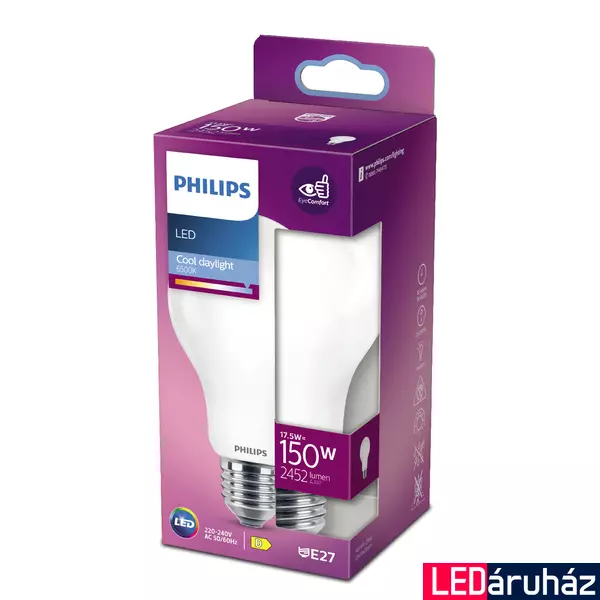 PHILIPS E27 normál izzó A67 LED fényforrás, 6500K hidegfehér, 17,5 W, 2452  lm, CRI 80, 8718699764616