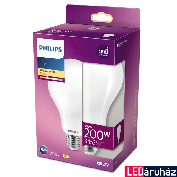 PHILIPS E27 normál izzó A95 LED fényforrás, 2700K melegfehér, 23 W, 3452  lm, CRI 80, 8718699764630
