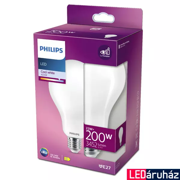 PHILIPS E27 normál izzó A95 LED fényforrás, 4000K természetes fehér, 23 W, 3452  lm, CRI 80, 8718699764654