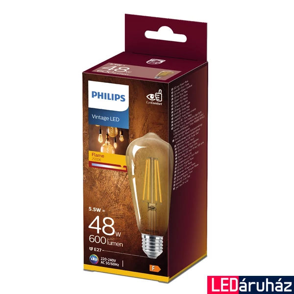 PHILIPS E27 ST64 LED fényforrás, 2500K melegfehér, 5,5 W, 600  lm, CRI 80, 8718699673581