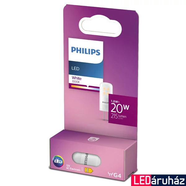 PHILIPS G4 kapszula LED fényforrás, 3000K melegfehér, 1,8 W, 215  lm, CRI 80, 8718699767679