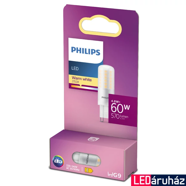 PHILIPS G9 kapszula LED fényforrás, 2700K melegfehér, 4,8 W, 570  lm, CRI 80, 8718699774073