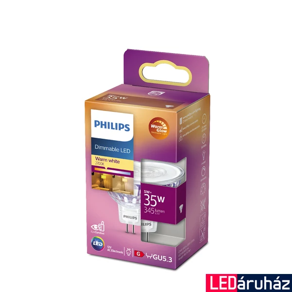 PHILIPS MR16 spot LED spot fényforrás, 2200K-2700K szabályozható, 5 W, 36°, CRI 80, 8718699773991