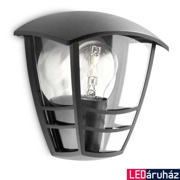 Philips Creek kerti kültéri falra szerelhető lámpa, E27 foglalat, fekete, 153873016