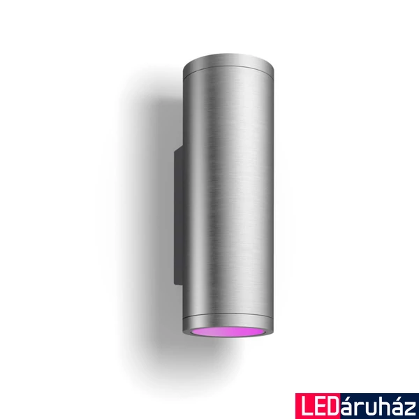 Philips Hue Appear kültéri inox fali lámpa, lefelé és felfelé világít, White and Color Ambiance, 2x8W, 1200lm, RGBW 2000-6500K, IP44, 1746347P7