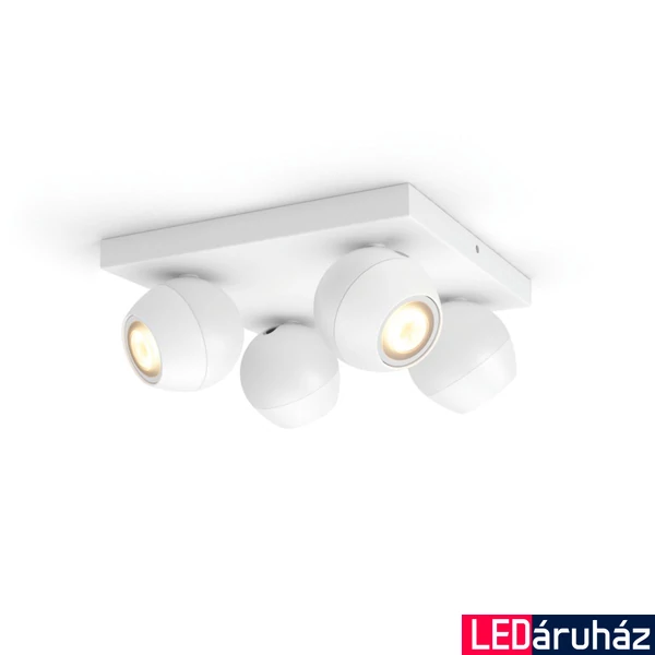 Philips Hue Buckram fehér spotlámpa, 4 spotfejjel, White Ambiance, 4x5,5W, 1400lm, 2200-6500K változtatható fehér, 4xGU10 LED fényforrás + DimSwitch, 8719514339149
