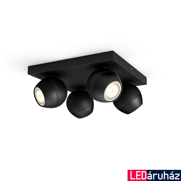 Philips Hue Buckram fekete spotlámpa, 4 spotfejjel, White Ambiance, 4x5,5W, 1400lm, 2200-6500K változtatható fehér, 4xGU10 LED fényforrás + DimSwitch, 8719514339163