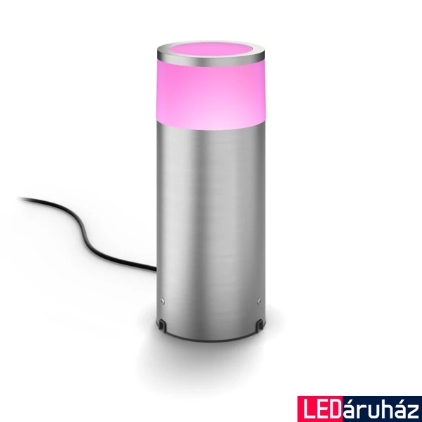 Philips Hue Calla kültéri inox álló/leszúrható lámpa bővítő tápegység nélkül, White and Color Ambiance, 24V LowVolt rendszerhez, 8W, 590lm, RGBW 2000-6500K, IP65, 8719514388499