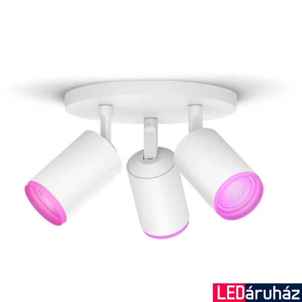 Philips Hue Fugato fehér mennyezeti spotlámpa, 3 spotfejjel, White and Color Ambiance, 3x6W, 1050lm, RGBW 2000-6500K, 3xGU10 LED fényforrás, 5063331P7