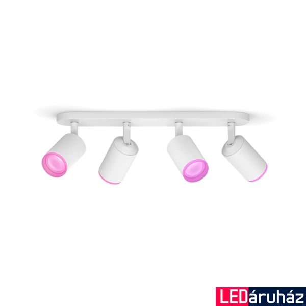 Philips Hue Fugato fehér mennyezeti spotlámpa, 4 spotfejjel, White and Color Ambiance, 4x6W, 1400lm, RGBW 2000-6500K, 4xGU10 LED fényforrás, 5063431P7