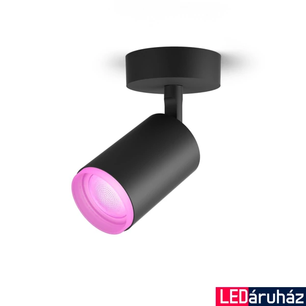 Philips Hue Fugato fekete mennyezeti spotlámpa, 1 spotfejjel, White and Color Ambiance, 1x6W, 350lm, RGBW 2000-6500K, 1xGU10 LED fényforrás, 5063130P7
