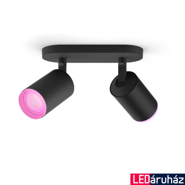 Philips Hue Fugato fekete mennyezeti spotlámpa, 2 spotfejjel, White and Color Ambiance, 2x6W, 700lm, RGBW 2000-6500K, 2xGU10 LED fényforrás, 5063230P7
