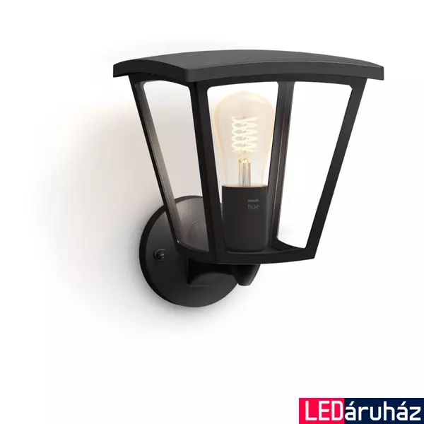 Philips Hue Inara kültéri fekete fali lámpa, White, 7W 550lm, 2100K ultra-melegfehér E27 LED fényforrással, IP44, 8719514388512