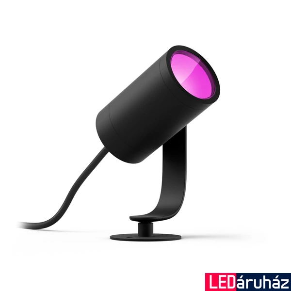 Philips Hue Lily kültéri fekete leszúrható lámpa alapkészlet tápegységgel, White and Color Ambiance, 24V LowVolt rendszerhez, 8W, 640lm, RGBW 2000-6500K, IP65, 1742830P7