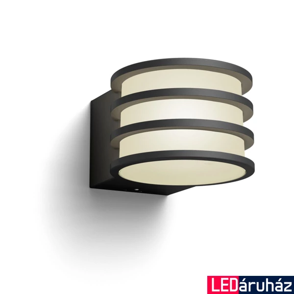 Philips Hue Lucca kültéri antracitszürke fali lámpa, White, 9W, 806lm, 2700K melegfehér, 1xE27 LED fényforrás, IP44, 1740193P0