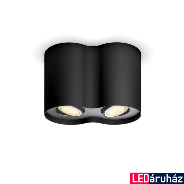 Philips Hue Pillar fekete mennyezeti dupla spotlámpa, billenthető spotfejjel, White Ambiance, 2x5,5W, 700lm, 2200-6500K változtatható fehér, 2xGU10 LED fényforrás + DimSwitch, 8719514338425