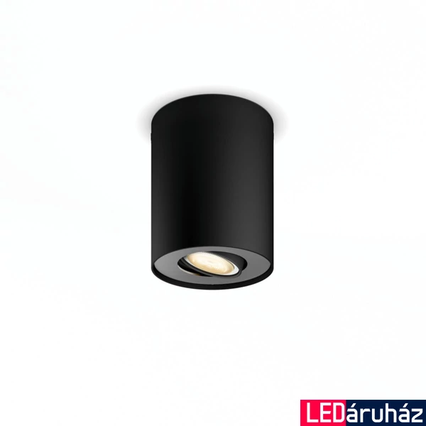 Philips Hue Pillar fekete mennyezeti spotlámpa, billenthető spotfejjel, White Ambiance, 1x5,5W, 350lm, 2200-6500K változtatható fehér, 1xGU10 LED fényforrás + DimSwitch, 8719514338449