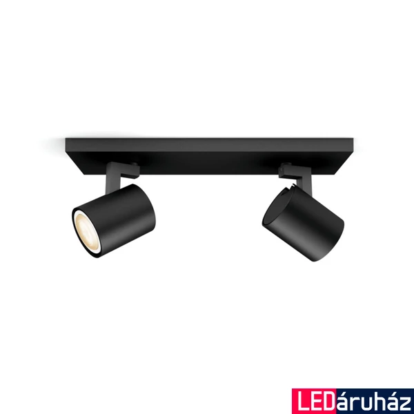 Philips Hue Runner fekete fali/mennyezeti spotlámpa, 2 spotfejjel, White Ambiance, 2x5W, 700lm, 2200-6500K változtatható fehér, 2xGU10 LED fényforrás + DimSwitch, 8719514338166