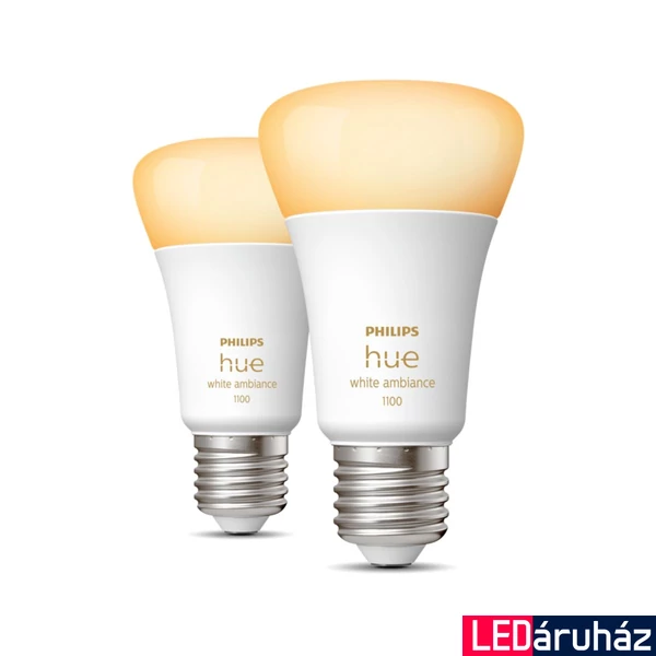 Philips Hue White Ambiance E27 LED fényforrás dupla csomag, 2xE27, 8W, 1100lm, 2200-6500K változtatható fehér, 8719514291256